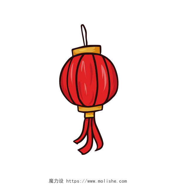 红色手绘卡通国潮灯笼新年春节过年矢量元素PNG素材